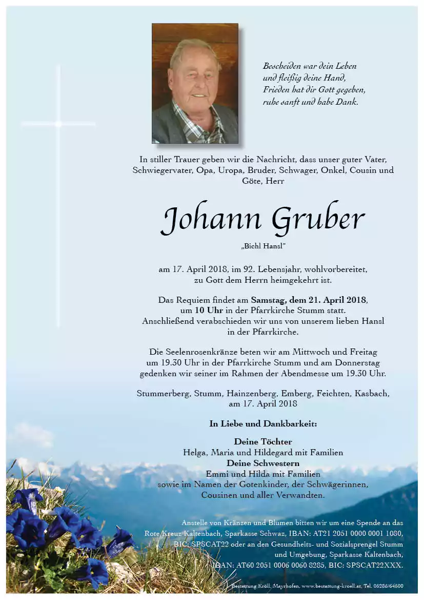 Parte von Johann Gruber